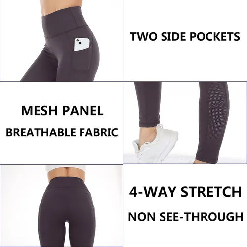 Vista 5 de SOOTHFIT Yoga Pants for Women with Pockets High Waist Yoga Leggings Tummy Control Gym Workout Running Sports with Mesh