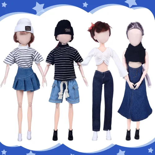 Vista 7 de Geyoga 14 piezas de ropa de muñeca de primavera y accesorios para muñecas de 11.5 pulgadas, accesorios de muñeca de mezclilla, algodón, tela