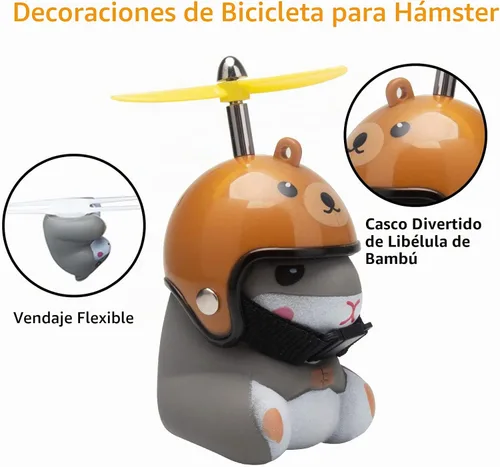 Vista 3 de wonuu Campana de bicicleta de pato con luz y casco, linda bocina de bicicleta de hámster, decoración de salpicadero, campanas de motocicleta