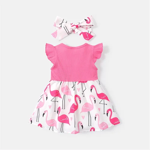 Vista 2 de PATPAT Vestido para bebé recién nacida, manga con volantes, vestido con tirantes y diadema con lazo, talla 3M-3T