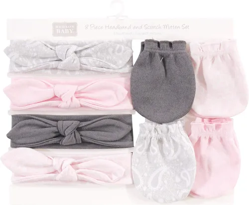 Vista 121 de Hudson Baby Conjunto de diadema de algodón y manoplas para rascar para bebé