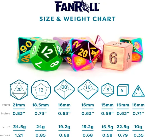 Vista 5 de FanRoll Mystery Misfit Metals: bolsa de 7 dados de metal poliédricos surtidos de 0.630 in