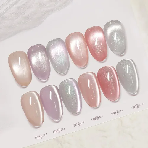 Vista 28 de Born Pretty Esmalte de uñas de gel magnético de ojos de gato verde, 6 colores brillantes con purpurina de cristal holográfico, salvia, oliva