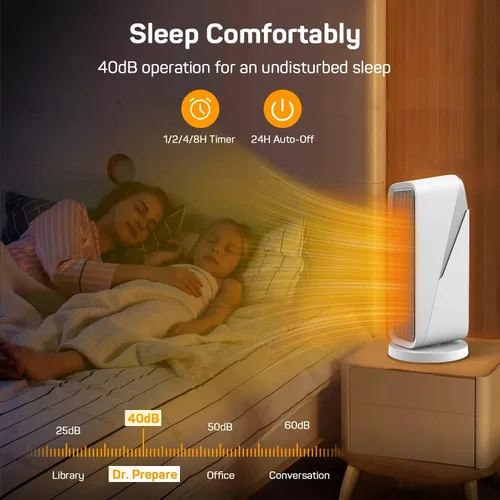 Vista 5 de DR.PREPARE Calentador de espacio, calentador eléctrico de cerámica de calentamiento rápido de 1500 W, bloqueo para niños, oscilación de 80°