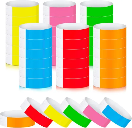 Vista 29 de Epakh 600 muñequeras de papel neón, colores surtidos Pulseras impermeables para fiestas de eventos, banda adhesiva para control de entrada