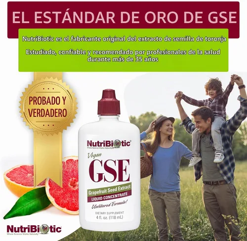 Vista 3 de NutriBiotic GSE, líquido de 4 onzas El extracto original de semilla de pomelo concentrado premium con bioflavonoides Vegano, sin gluten, sin OMG