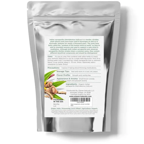 Vista 8 de Elanen Naturals Raíz de zarzaparrilla orgánica de 1 libra (16 onzas), té de sarsaparrilla indio orgánico certificado por USDA, hemidesmus indicus