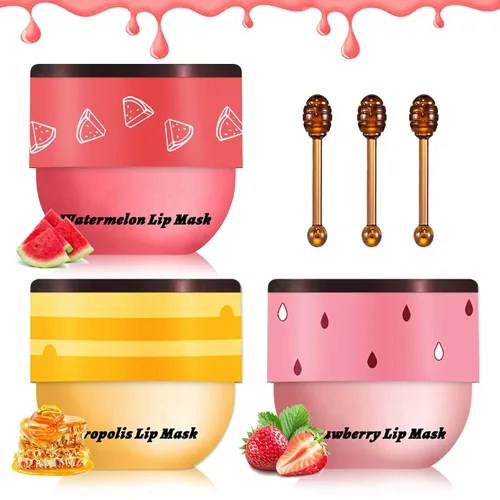 Vista 10 de 3 piezas de bálsamo labial de abeja, pote de miel, miel fresa manzana, mascarilla labial para dormir, bálsamo labial de abeja hidratante sedoso