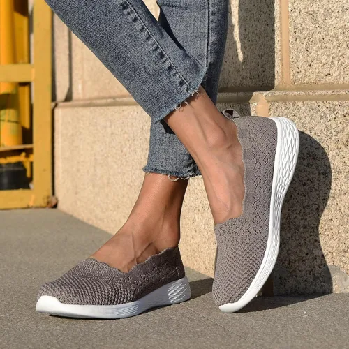 Vista 4 de poemlady Women's Slip on Loafer Shoes - Mesh Casual Ballet Flat Nurse Walking Sneakers Knit Round Toe Casual Memory Foam Shoes 190501