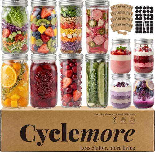 Vista 9 de CycleMore 24 tarros de vidrio transparente de 8 onzas con tapas separables de plata regulares, tarros redondos de 8.5 fl oz para especias para miel