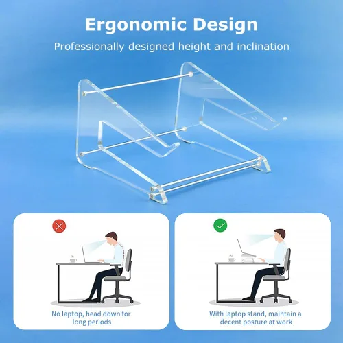 Vista 5 de Bibabala Soporte para laptop, soporte acrílico para computadora de escritorio, elevador ergonómico para computadora, soporte grueso transparente