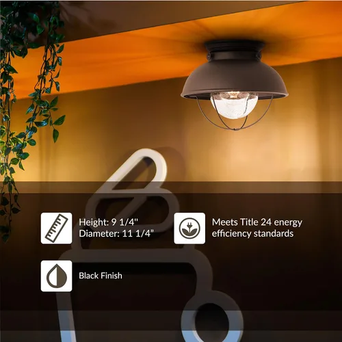 Vista 4 de Generation Lighting 8869-12 Sebring Transitional One - Lámpara de montaje empotrado para techo al aire libre, acabado negro, 1 luz, listado cETL