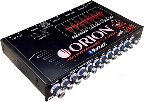 Vista 7 de Orion XEQ-X7 ecualizador gráfico de 7 bandas con entrada AUX frontal de 3.5mm – EQ de audio para auto de medio DIN con control de subwoofer