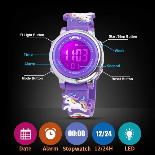 Vista 8 de USWAT Kids Watch 3D Cartoon Toddler Wrist Digital Watch Waterproof 7 Color Lights with Alarm Stopwatch for 3-10 Year Boys Girls Little Child