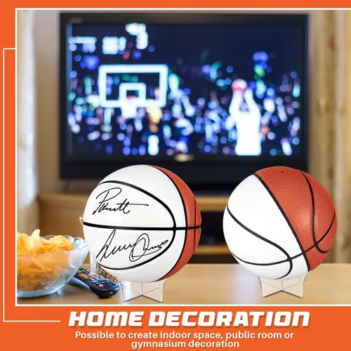 Vista 5 de Hiboom Balón de baloncesto con soporte de bola acrílica, panel en blanco para firma, bola oficial para escuela, universidad, entrenador, graduación