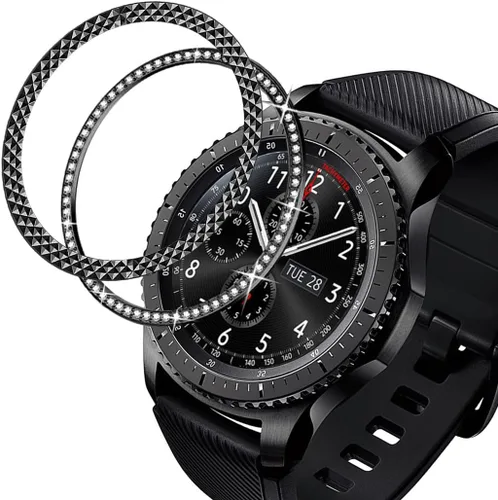 Vista 13 de DEALELE Fundas para Samsung S3 Frontier/Classic/Galaxy Watch 4/4 Classic, Rhinestone Diamond Steel Watch Face Bezel Rings (negro)