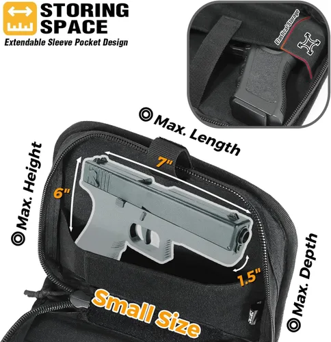 Vista 2 de DBTAC Estuche cuadrado para pistola Estuche táctico rígido para arma de fuego con 1 pistola, acolchado y con parche reflectante extraíble