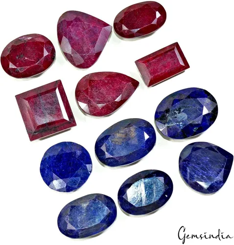 Vista 4 de gemsindia 1425 quilates natural rubí zafiro mezcla forma de Madagascar piedras preciosas lote 12 piezas tamaño 1.142-1.457in, Gema, Esmeralda, rubí