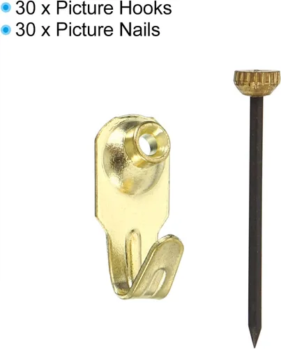 Vista 3 de PATIKIL Perchas de fotos de 10 libras, juego de 30 ganchos para colgar fotos en la pared, accesorios para clavos, kit para colgar cuadros en paneles
