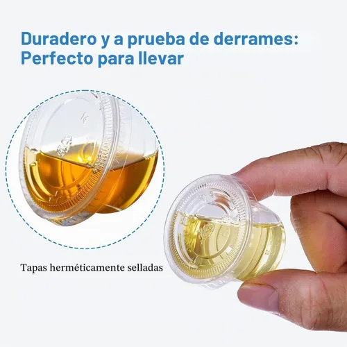 Vista 3 de [500 juegos – 1 onza] Vasos desechables de plástico para soufflé/porciones con tapas a granel perfecto para vasos de chupito, condimentos, aderezos