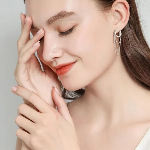 Vista 7 de Ritach Aretes de aro de oro de moda para mujer, brillantes de plata de ley 925 con bola de discoteca, bonitos aretes de aro de cadena