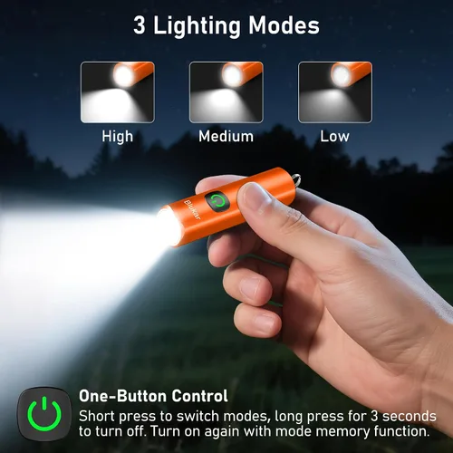 Vista 4 de Blukar EDC recargable llavero linterna, 360L mini luz de flash portátil 3 Lighting Modes, Memory Function, Waterproof, Compact Pocket Light for