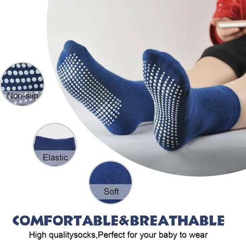 Vista 4 de EPEIUS Calcetines de bebé con empuñaduras para bebés y niños pequeños, calcetines antideslizantes de 6/12 pares