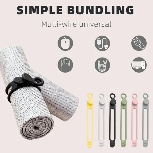 Vista 4 de Organizador de cables - Nueva brida elástica de silicona 2026: un sujetador de cable reutilizable diseñado específicamente para agrupar y asegurar