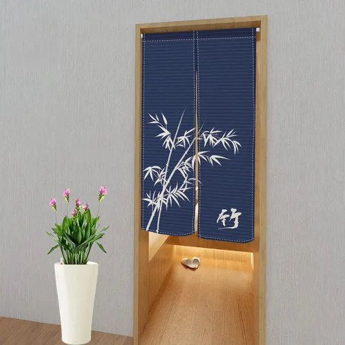 Vista 2 de Cortina de Puerta de Pintura Tradicional China, Bambú Azul, Noren Japonés Partición de Dormitorio Divisor de Cocina Decoración de Puerta de Baño