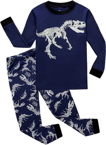 Vista 26 de KikizYe - Conjunto de pijamas para niños y niñas pequeños y grandes, ropa de dormir de 100% algodón 33/4 piezas/dinosaurio
