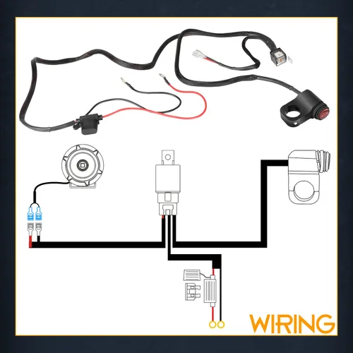 Vista 6 de Arnés de Cableado de 1 Cable, Nirider Interruptor de Manillar de Motocicleta 12V Relé de 40A Fusible Kit de Arnés de Cableado de Nylon para Barras