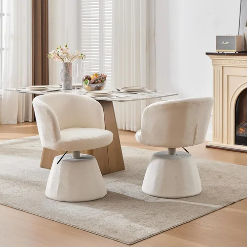 Vista 4 de Upholstered Swivel Bar Chair, Ergonomic Thick Padded Round Dining Chair Accent Vanity Chair Adjustable Height for Bedroom,Kitchen Island & Beige