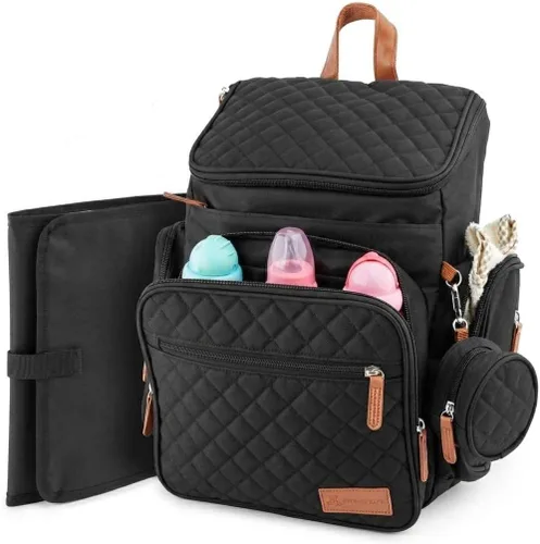 Vista 10 de Mochila grande para pañales para mamá y papá, bolsa de viaje unisex para bebé, 15 bolsillos, cambiador, correas para cochecito, elegante y lavable