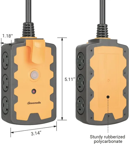 Vista 13 de DEWENWILS Tira de alimentación para taller, tira de 6 salidas con cable de extensión de 15 pies, calibre 14/3C resistente, cable de alimentación