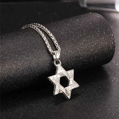 Vista 4 de U7 Star of David Necklace for Men Women GoldStainless Steel Hexagon Pendant with CrossRuby StoneClassic Jewish Isael Necklaces Length 22 24 26