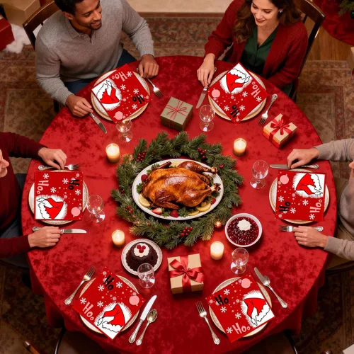 Vista 5 de Servilletas de Navidad – Servilletas desechables de papel rojo para fiesta de sombrero de Navidad, decoración de fiesta de copo de nieve de Navidad