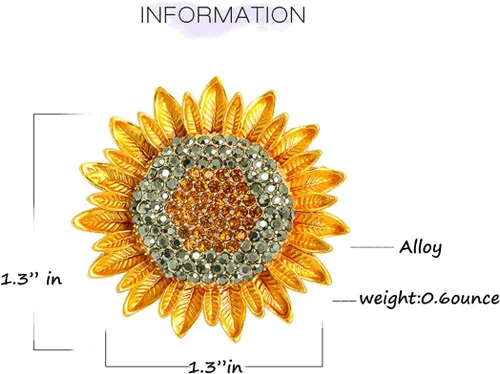 Vista 3 de Broche de girasol con diamantes de imitación, vintage, dorado, amarillo, elegante, para mujer, collar multiusos