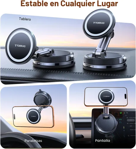 Vista 2 de TORRAS 2026 Vacuum para Montura de Coche Magsafe【98+LBS de Sujeción Más Fuerte y Imán Ultra】Soporte Magnético para Teléfono para Tu Coche, Montura