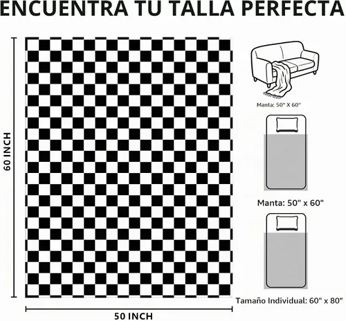 Vista 2 de Edenleaf Manta de forro polar a cuadros negros para sofá, decoración cálida 01 Negro
