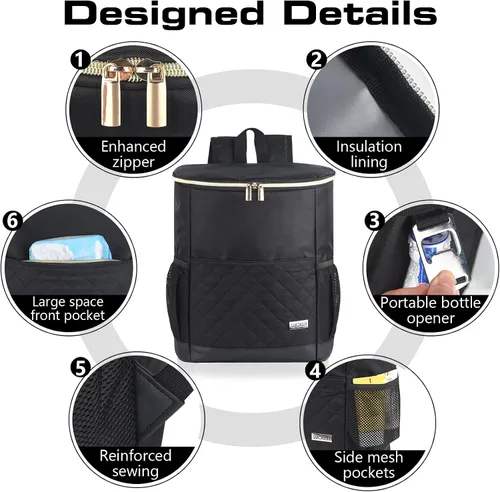Vista 4 de Mochila Enfriadora Wolka 30 Latas, Mochilas Enfriadoras Portátiles Aisladas a Prueba de Fugas, Bolsa Enfriadora Impermeable de Lado Suave