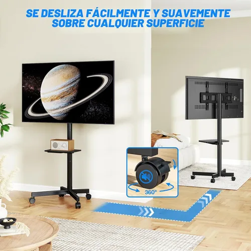 Vista 5 de Rfiver Soporte de TV rodante fuerte con estante para televisores de 23 a 60 pulgadas de hasta 88 libras, carrito de TV móvil portátil con rueda