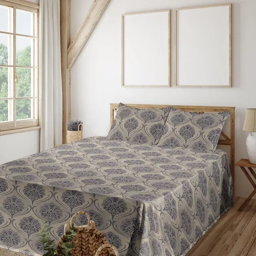 Vista 28 de Ambesonne Floral Sheet Set, Nature Themed Oversimplified Blossom Shaped Pattern Print Artwork, Fitted and Flat Sheet with Pillowcases Bedding Accent