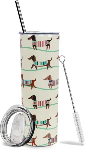 Vista 21 de Dachshund - Vaso de viaje aislado de acero inoxidable de 20 onzas con asa y pajilla, regalo para mujer, para el Día de la Madre, a prueba de fugas