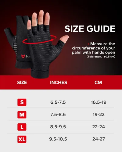 Vista 6 de BraceBull Guantes de artritis (1 par), guantes de compresión sin dedos con infusión de cobre, RSI y alivio del dolor de mano para mujeres y hombres