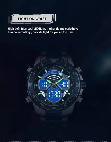 Vista 7 de NAVIFORCE Reloj para hombre cronógrafo impermeable deportivo analógico digital cuarzo relojes de negocios moda de acero inoxidable Militar