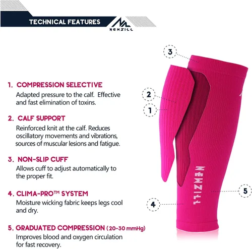 Vista 4 de Newzill - Mangas de compresión de pantorrilla (20-30mmHg) para hombre y mujer - Opción perfecta para nuestros calcetines de compresión para correr