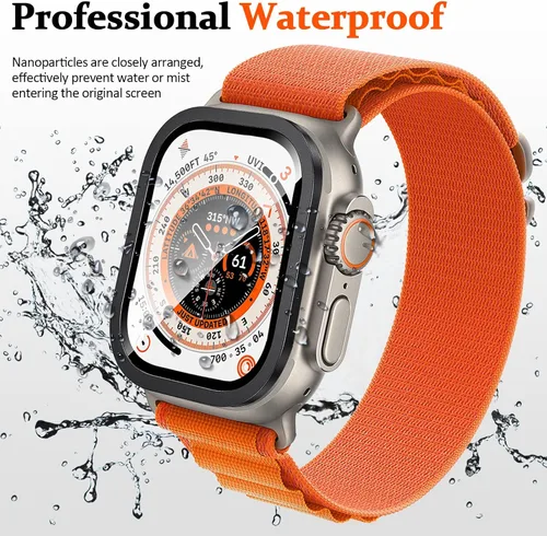 Vista 4 de Miimall Paquete de 2 protectores de pantalla de titanio para Apple Watch Ultra/Ultra 2 de 1.732 pulgadas, marco de titanio + vidrio templado