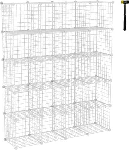 Vista 9 de C&AHOME Almacenamiento de cubos de alambre, organizador de 16 cubos de almacenamiento de rejillas metálicas, estantes de almacenamiento, estantería