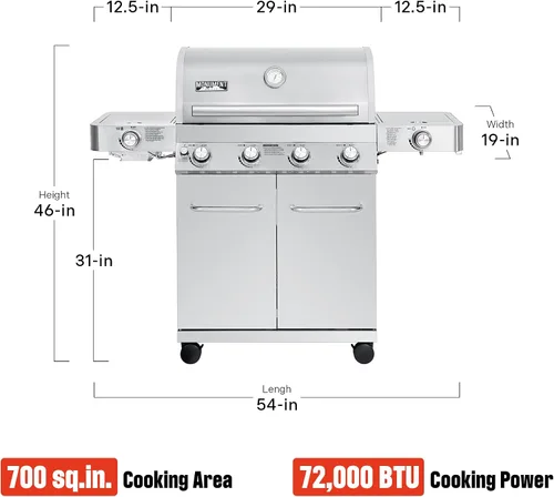 Vista 6 de Monument Grills Parrillas de gas propano de 4 quemadores más grandes de acero inoxidable con kit de asador (2 artículos)