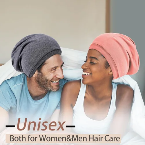 Vista 6 de Gorro de Satén de Seda Envolvente para el Cabello para Dormir, 2 Piezas Gorros de Seda Ajustables para Mujeres y Hombres, Gorras de Noche Rosa